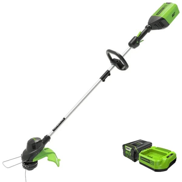 Greenworks 80V 2Ah 13-inch String Trimmer with Charger and Battery.