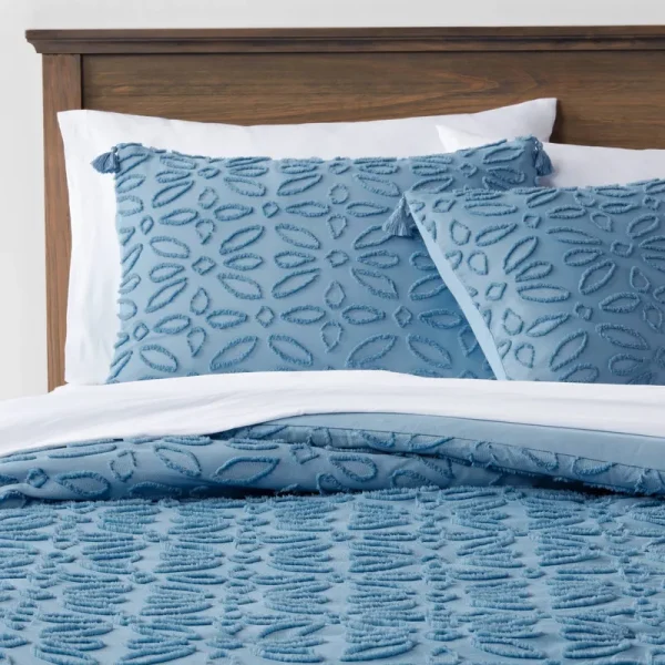 7pc Full Clipped Jacquard Comforter & Sheet Set Blue - Threshold