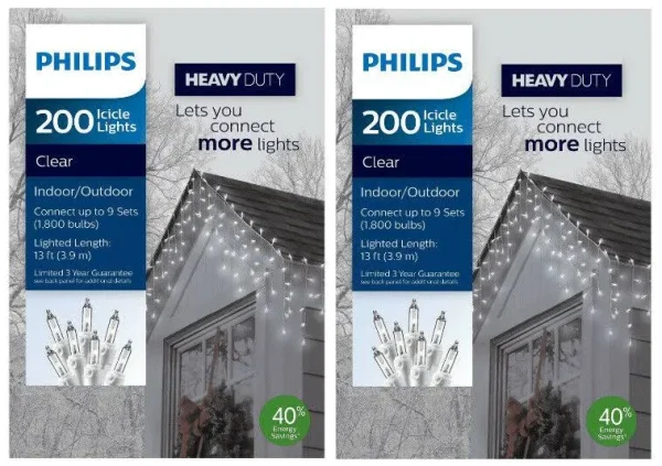 Philips 200ct. Clear Heavy Duty Icicle String Lights - White Wire