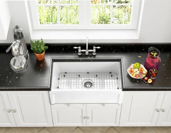 Allen + Roth Farmhouse Apron Front 30-in x 18-in White Fireclay Single Bowl Kitchen Sink Stainless Steel | MC-20404R