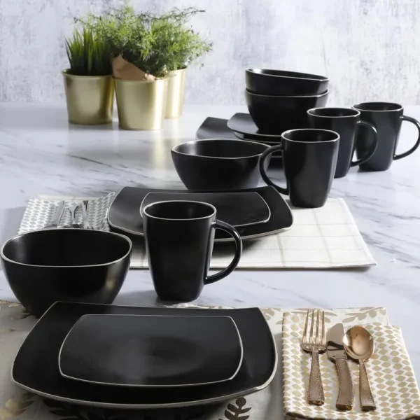 Gibson 102261.16RM Soho Lounge Dinnerware Set, Matte Black - 16 Piece