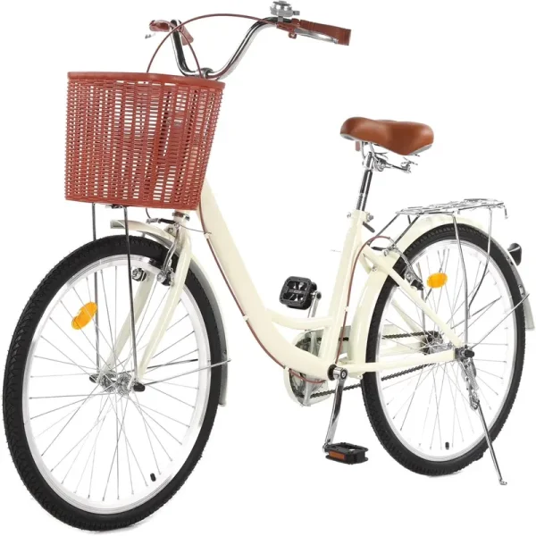 Studyset 24 - 26 in Cruiser Bike for Women with Adjustable Seat, 24 & 26 in Women'S Beach Cruiser Bike Beach Womens Bike with Basket 1 Speed, Step Through Bikes, Commuter Bicycle Women Adult