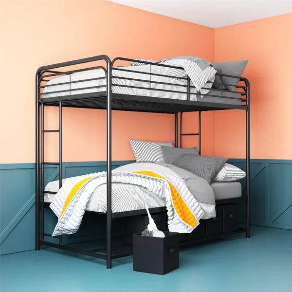Mainstays Twin Over Twin Metal Bunk Bed with Storage Bins, Black