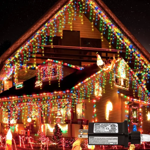 oopswow Christmas Lights Outdoor Icicle Lights 300led 33ft 8 Modes, Connectable Hanging Fairy String Lights with 30V UL Plug in for Valentine