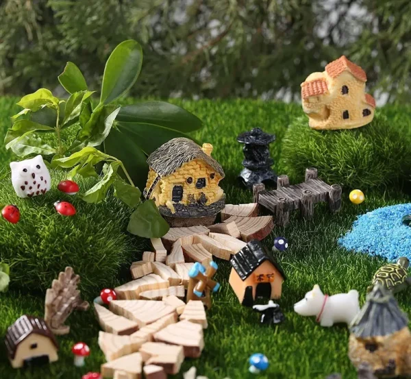 Modacraft 172pcs Miniature Fairy Garden Accessories Including 100pcs Fixed Pins, Fairy Garden Kit Fairy House Animal Figurines Mini Landscape for