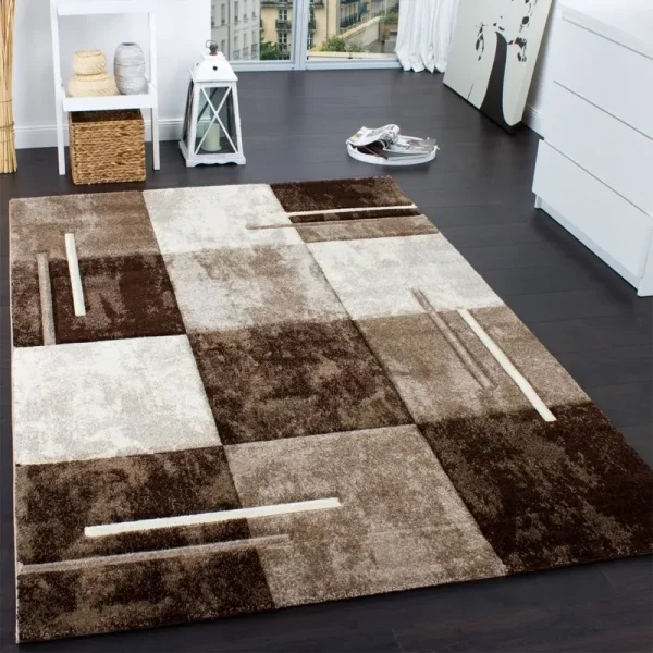 Paco Home Modern Designer Area Rug Checkered with Contour Cut - 2'8" x 9'10" - Brown-Beige