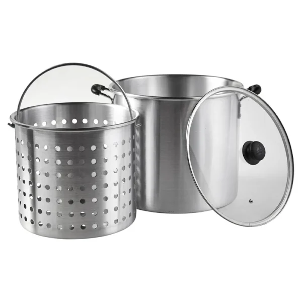 IMUSA 32-Quart Steamer with 21-Quart Basket with Glass Lid and Cool-Touch Handles