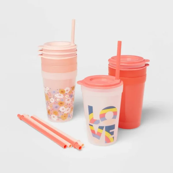 18pc Plastic Kids' Drinkware Set Peach/Melon - Pillowfort
