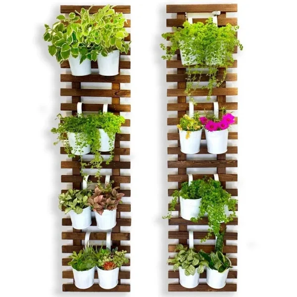 ShopLaLa Wall Planter - 2 Pack, Wooden Hanging Large Planters for Indoor Outdoor Plants, Live Vertical Garden, Plant Wall, Wall Mount Plant Holder