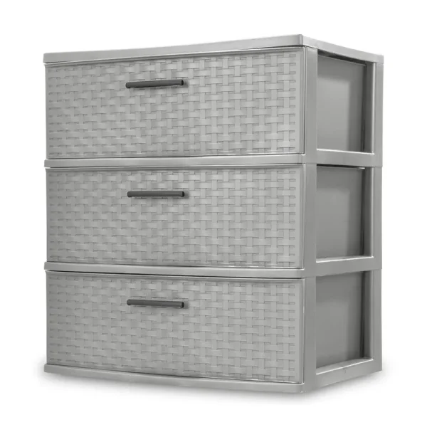 Sterilite 3-Drawer Wide Tower, Cement Weave
