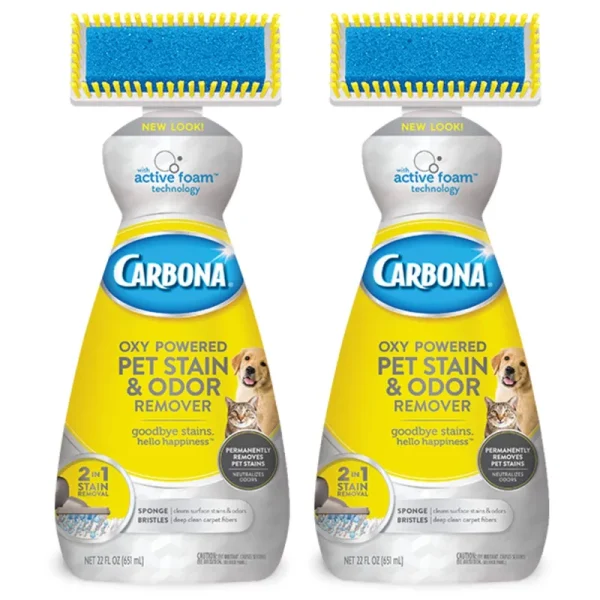 Carbona 2-in-1 Oxy-Powered Pet Stain & Odor Remover w/Active Foam Technology | 22 fl oz, 2 Pack