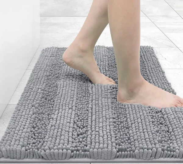 Grandaily Chenille Striped Bathroom Rug Mat, Extra Thick and Absorbent Bath Rugs, Non-Slip Soft Plush Shaggy Bath Carpet, Machine Wash Dry, Bath Mats