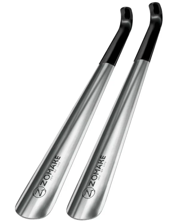 ZOMAKE Long Handled Shoe Horn Stainless Steel Shoehorn for Boots 2 Pcs, Metal/2pc, Large