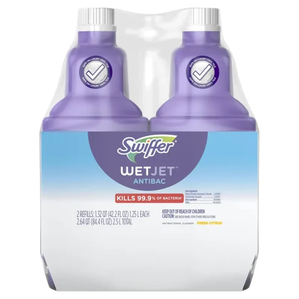 Swiffer WetJet Antibacterial Solution Refill, Fresh Citrus Scent - 84.4 fl oz