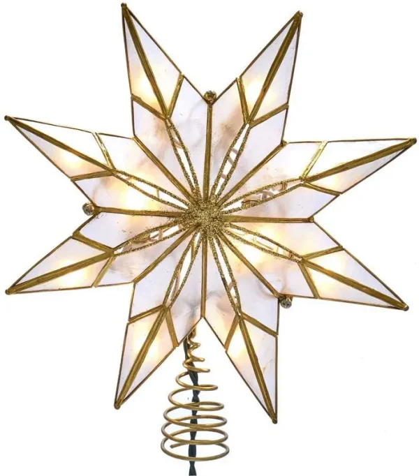 Kurt Adler 9-Inch 10-Light 8-Point Gold Capiz Star Treetop