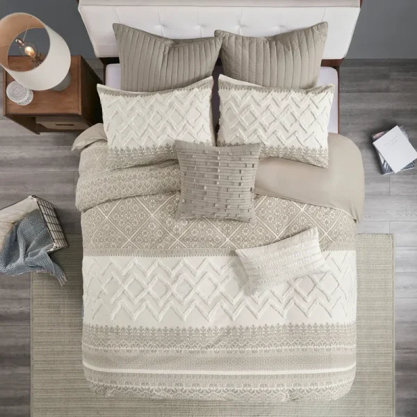 INK+IVY Mila Cotton Printed Duvet Cover Set with Chenille - King/Cal King