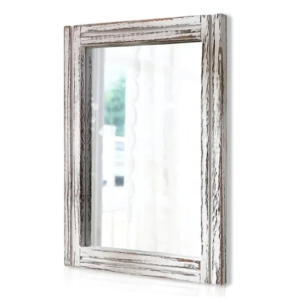 AAZZKANG Rustic Mirror Wood Framed Wall Mirror 20"x16" Rectangle Decorative Bedroom Bathroom Farmhouse Mirror White
