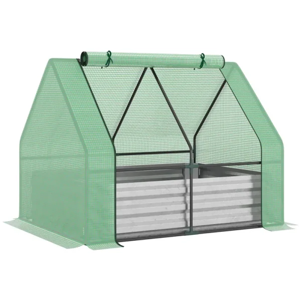 Outsunny Raised Garden Bed with Greenhouse, Steel Outdoor Planter