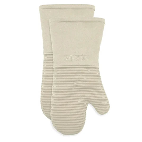 All-Clad Ribbed Silicone Cotton Twill Oven Mitt, Set of 2 - Almond