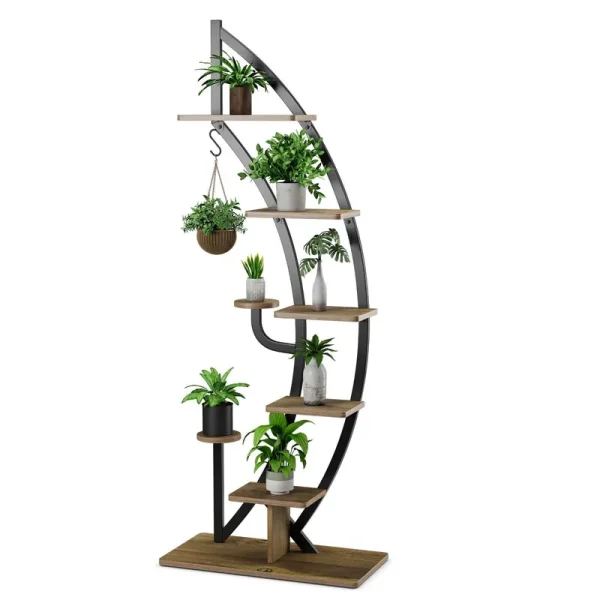 Costway 6 Tier Metal Plant Stand Rack Half Moon Shape Ladder Planter Organizer w/Hook