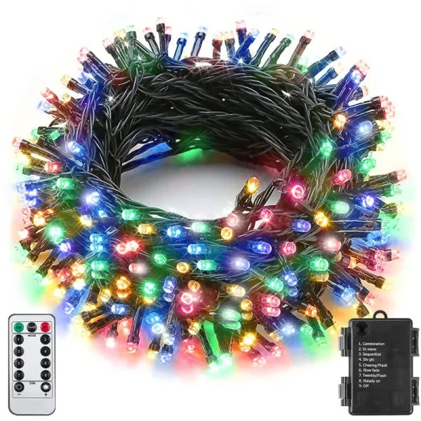 Sukesou Battery String Lights Outdoor 33ft 100 LED Fairy Lights for Indoor Outdoor Waterproof with Remote Timer 8Modes Batter