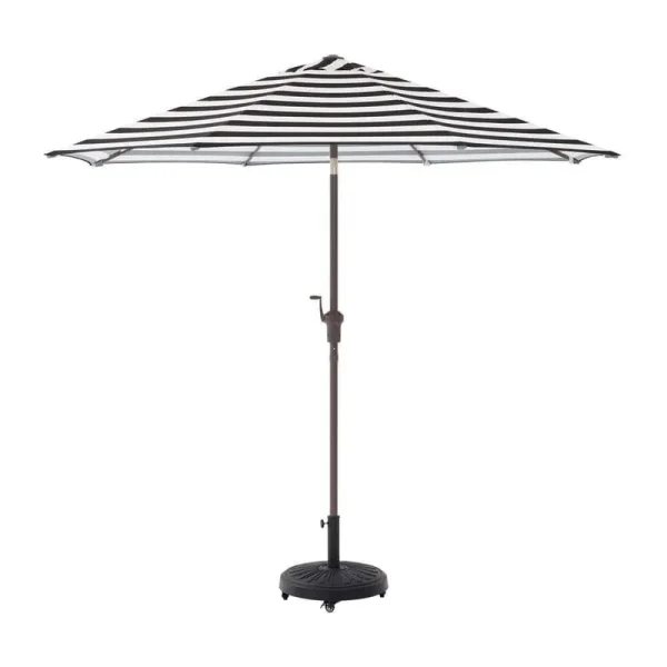 Hampton Bay 9 ft. Aluminum Market Crank and Tilt Patio Umbrella in Black and White Cabana
