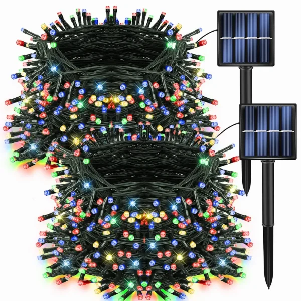 Dazzle Bright 2 Pack Total 400LED 132ft Multi-Colored Christmas Solar String Outdoor Lights, Solar Powered with 8 Modes Waterproof Fairy Lights for