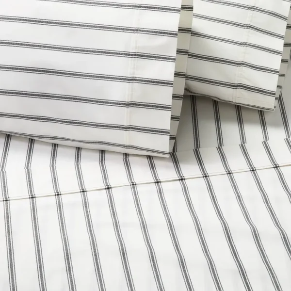 4pc Queen Cotton Percale Tick Stripe Sheet Set Railroad Gray - Hearth & Hand with Magnolia