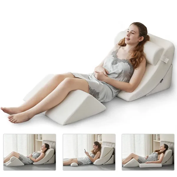 Ganaver 4pcs Orthopedic Bed Wedge Pillow Set Post Surgery, Relaxing, Back & Adjustable Head Support Cushion Triangle Memory Foam Pillow for ACI