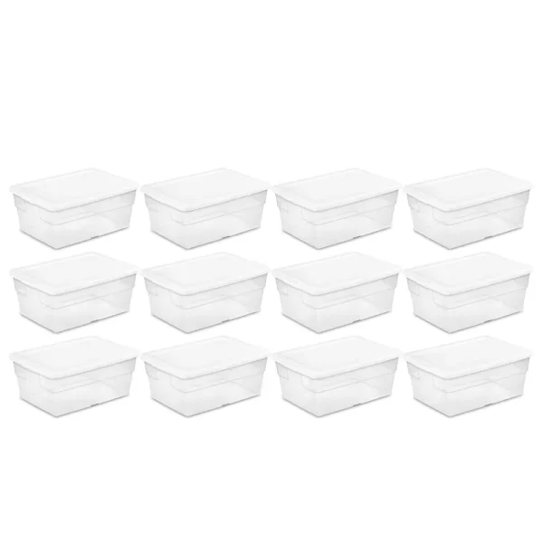 Sterilite 16428012 Storage Box with White Lid, 16 qt (Pack of 12)