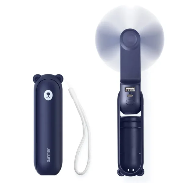 JISULIFE 3 in 1 Handheld Fan, Mini Hand Fan, Portable Small Pocket Fan, USB Rechargeable Fan [14-21 Working Hours] with Power Bank, Flashlight Feature