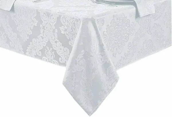 Barcelona Damask Tablecloth 60"x102" / White