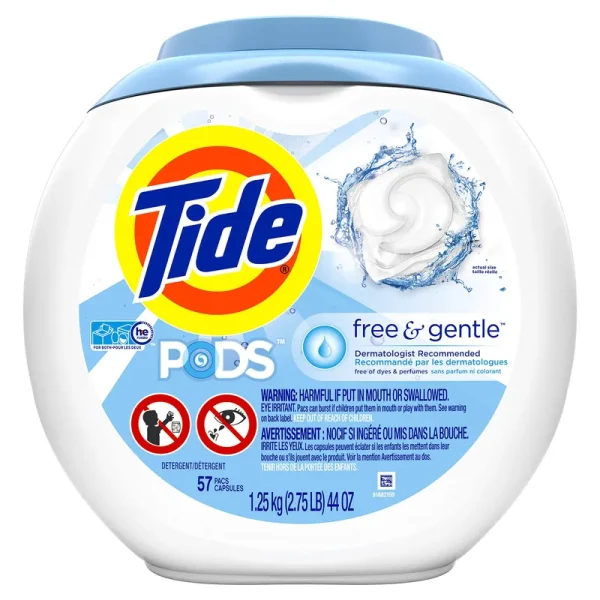 Tide Pods Detergent, Free & Gentle - 57 pacs, 1.25 kg