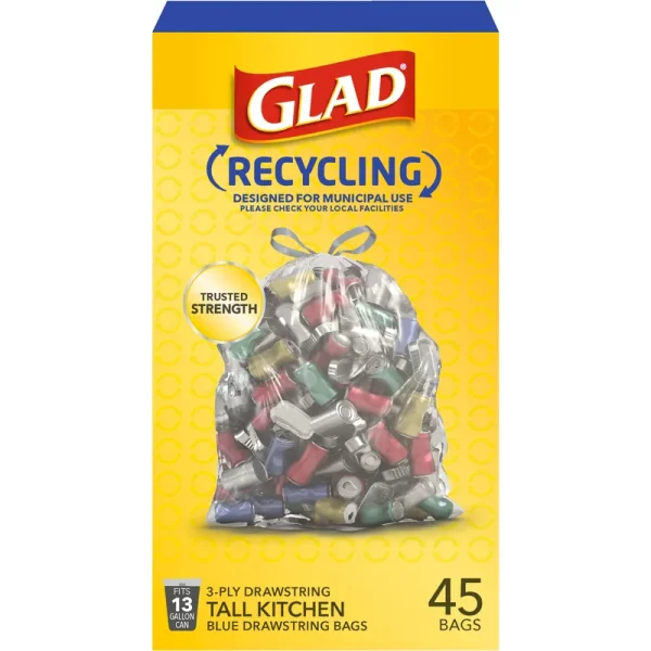 Glad Drawstring Clear Recycling Tall Kitchen Trash Bags, 13 Gallon