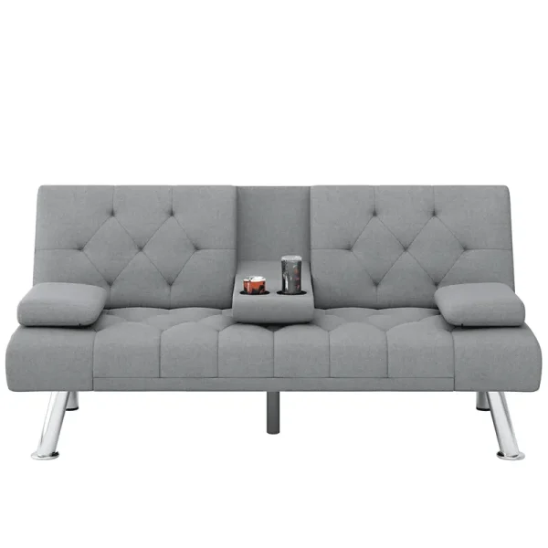 Homfa Convertible Futon Sofa Bed, 66.3'' Upholstered Removable Armrests, Gray Finish