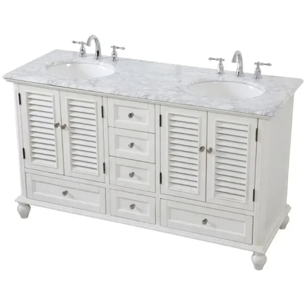 Elegant Kitchen and Bath 60 in Double Bathroom Vanity in Antique White