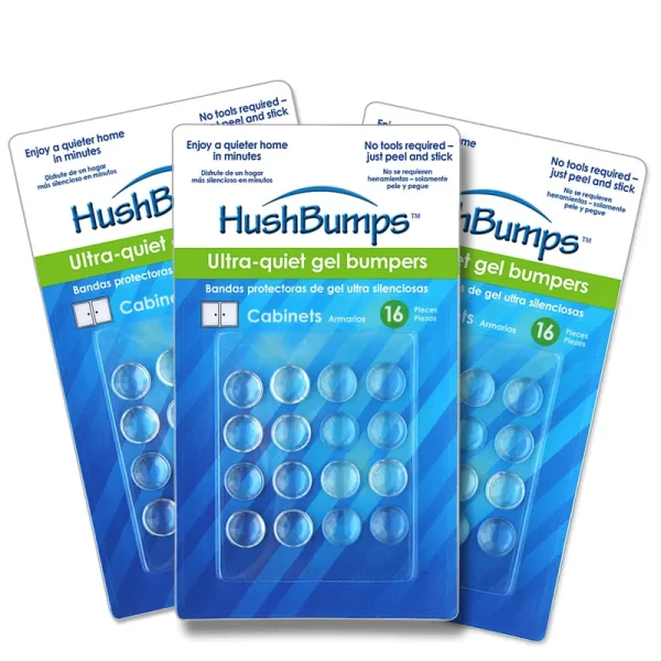 HushBumps Ultra-Quiet Gel Bumpers 3-Pack. Perfect for Cabinets & Drawers. Superior to Common Rubber Bumpers. Provides Soft & Quiet close. No Tools