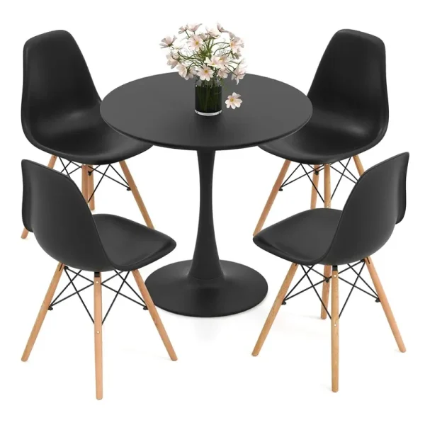 Modern 5-Piece Round Dining Table Set for 4, 32" Kitchen Table with 4 Chairs & Solid Wood Legs, Dinette Set for Small Spaces