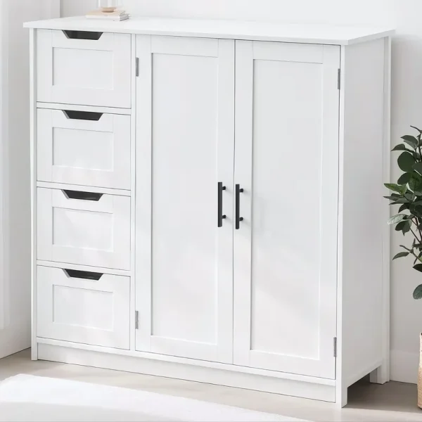 Ktaxon Wooden Bathroom Floor Cabinet with 4 Drawers & 1 Cupboard for Living Room Entryway, White