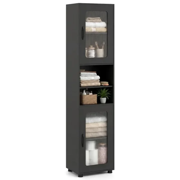 Tangkula 67” Tall Bathroom Cabinet Adjustable Open Shelf Space-Saving Modern Corner Tower