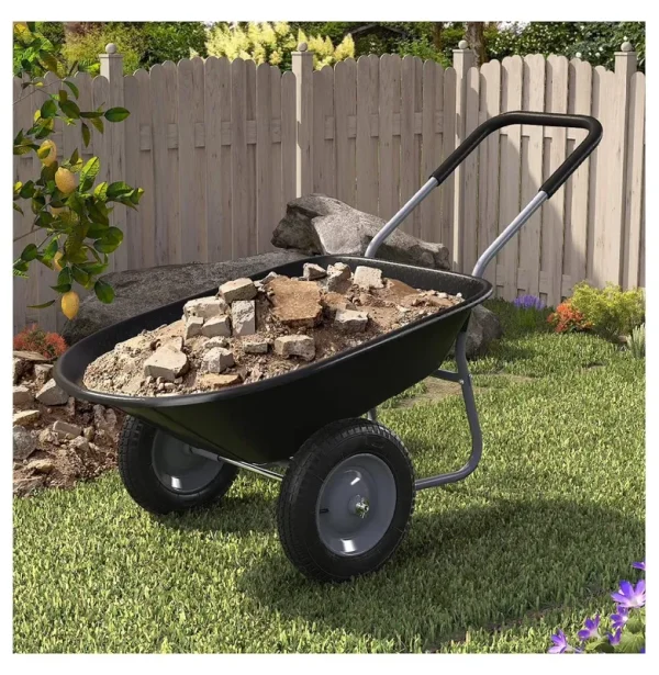 Krikac Enlarged 2 - Wheel Wheelbarrow, Easy Loading and Dumping Garden Cart, Heavy Duty Utility Dump Cart for Outdoor Lawn Yard Farm Ranch, Black