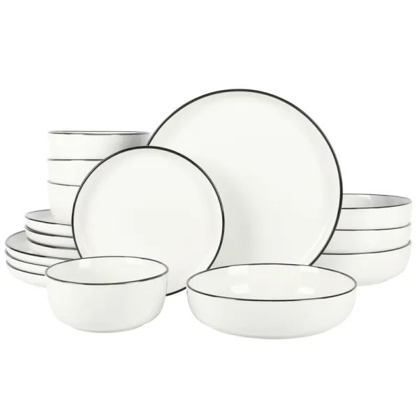 Gibson Home Oslo 16 Piece Dinnerware Set Color: White/Black Rim
