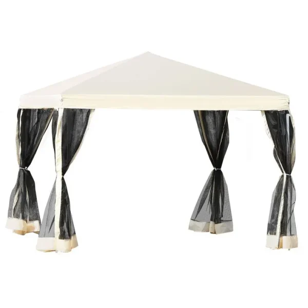 Outsunny 10' x 10' Pop-Up Canopy Vendor Tent with Removable Mesh Walls - Beige
