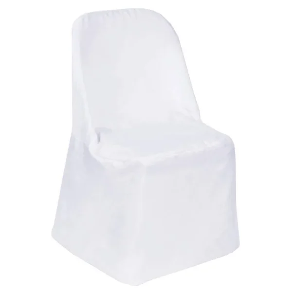 Balsacircle 10 Pcs White Polyester Folding Flat Chair Covers Slipcovers for Wedding Party Reception Decorations