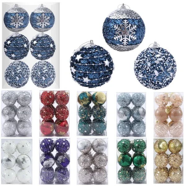 3.15" Christmas Ball Ornaments 12pcs Glitter Sequin Foam Ball Shatterproof Christmas Decorations Tree Balls Xmas Hanging Balls for Xmas Trees