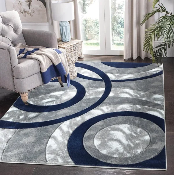 Glory Rugs Area Rug 8x10 Navy Circles Geometry Soft Hand Carved Contemporary Floor Carpet Fluffy Texture for Indoor Living Dining Room and Bedroom