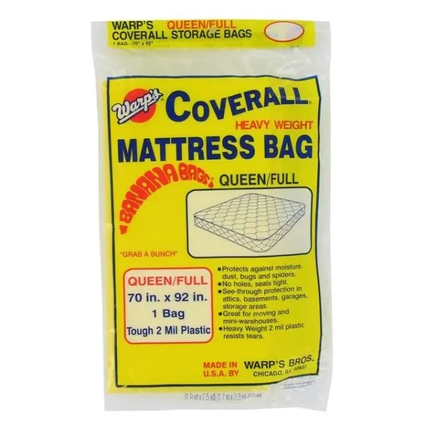 Warp Brothers Mattress Storage Bag, Queen/Full, Clear Plastic, 70" x 92"