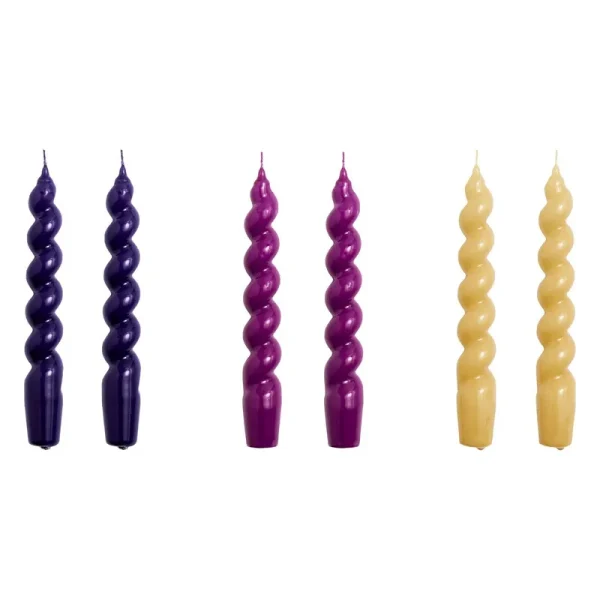 Hay Spiral Candles, Set of 6, Purple - Fuschia - Mustard