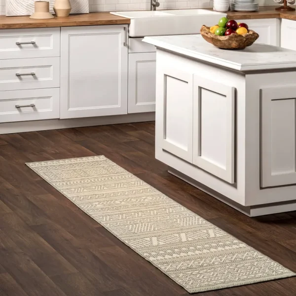 nuLOOM 2'x8' Abbey Tribal Striped Indoor/Outdoor Runner Rug Light Gray