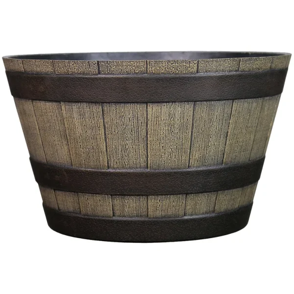 Style Selections 19.3-in W x 12.1-in H Oak Resin Planter
